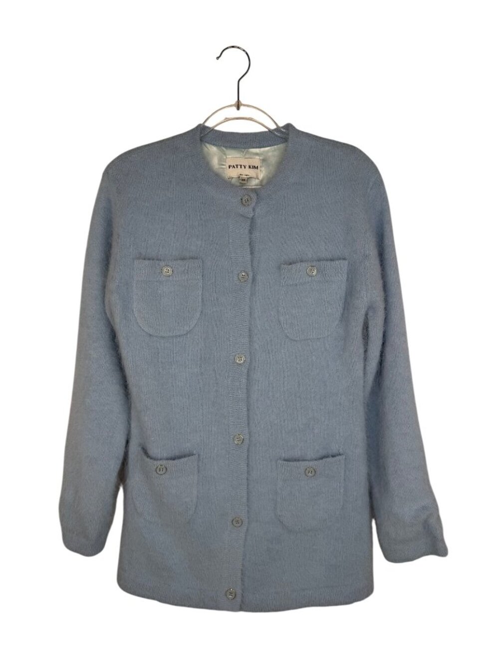 Patty Kim Angora Long Line Cardigan Sweater Jacket in Baby Blue Size X-Small